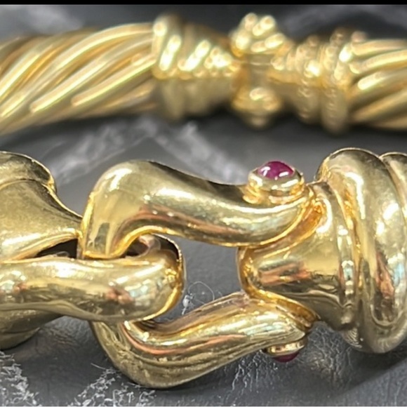 David Yurman 60.7 grams 18kt / 750 solid yellow gold bracelet w cabochon rubys - Picture 5 of 15